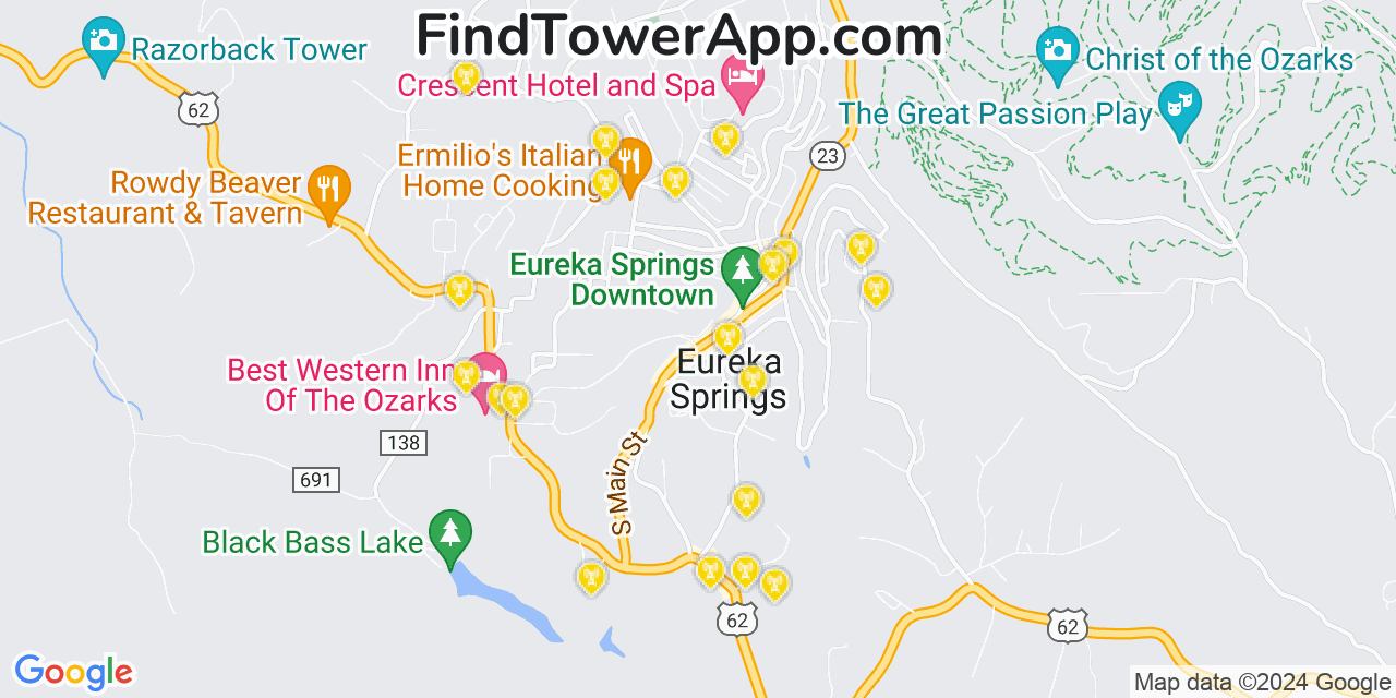AT&T 4G/5G cell tower coverage map Eureka Springs, Arkansas