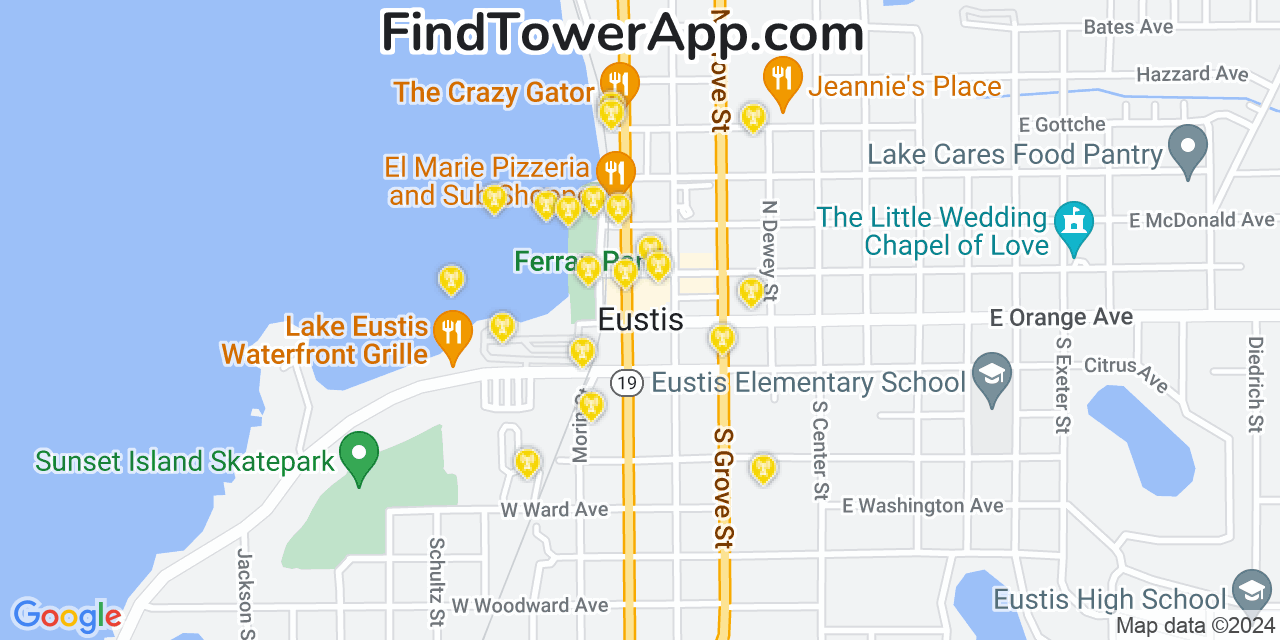 AT&T 4G/5G cell tower coverage map Eustis, Florida