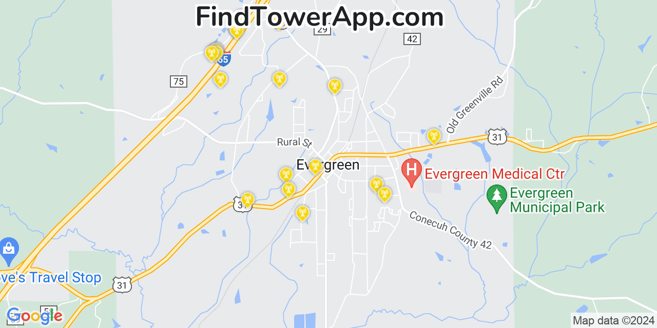 T-Mobile 4G/5G cell tower coverage map Evergreen, Alabama