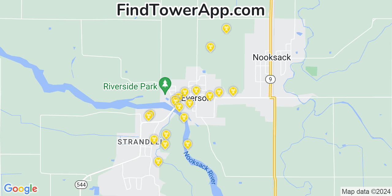 Verizon 4G/5G cell tower coverage map Everson, Washington