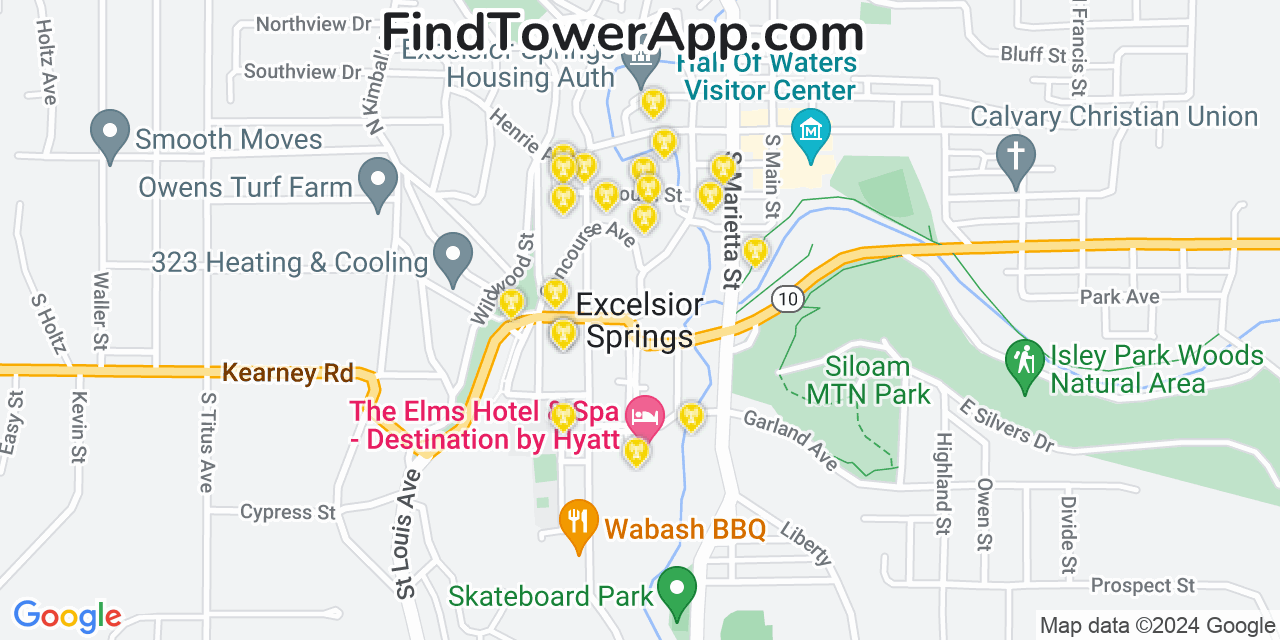 AT&T 4G/5G cell tower coverage map Excelsior Springs, Missouri