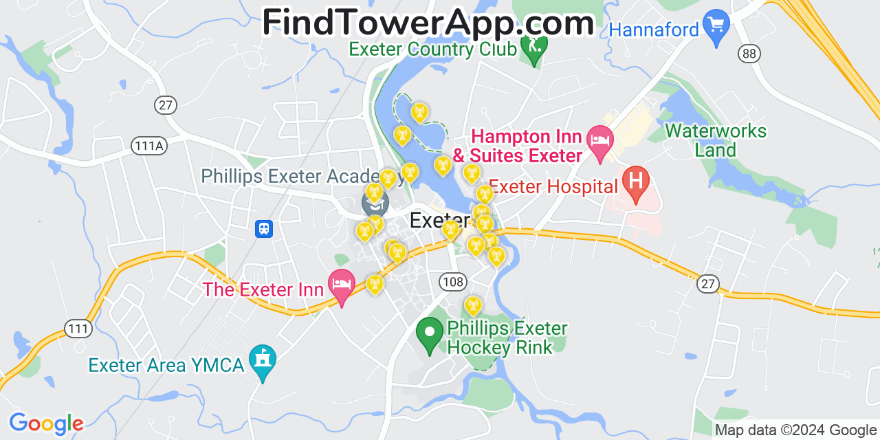 AT&T 4G/5G cell tower coverage map Exeter, New Hampshire