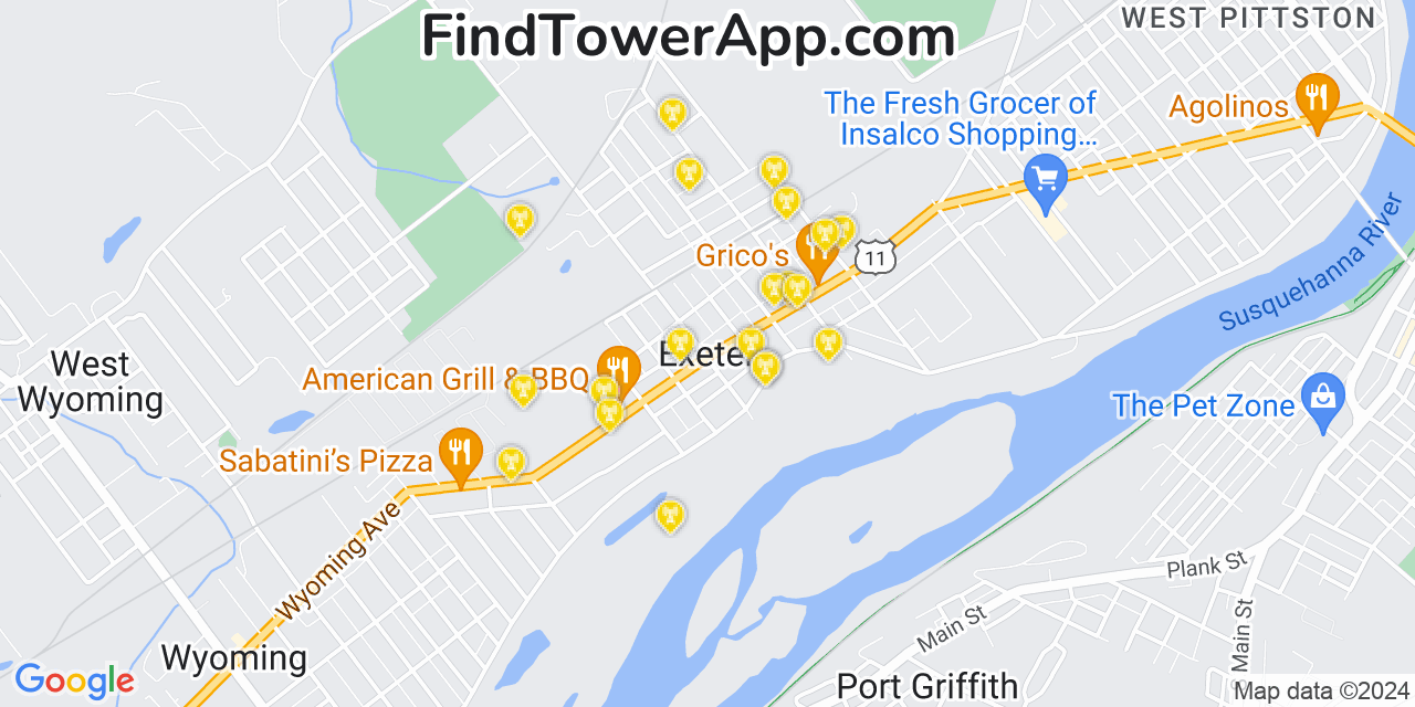 AT&T 4G/5G cell tower coverage map Exeter, Pennsylvania