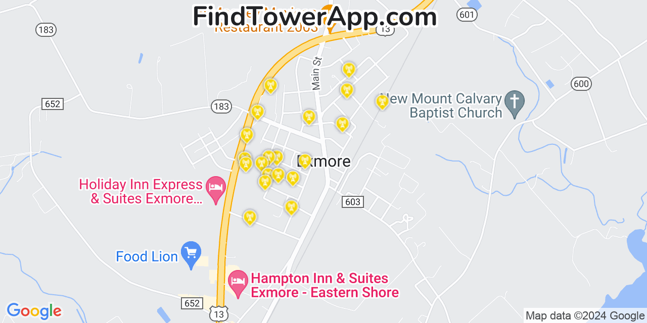 AT&T 4G/5G cell tower coverage map Exmore, Virginia