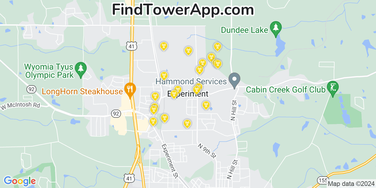 AT&T 4G/5G cell tower coverage map Experiment, Georgia
