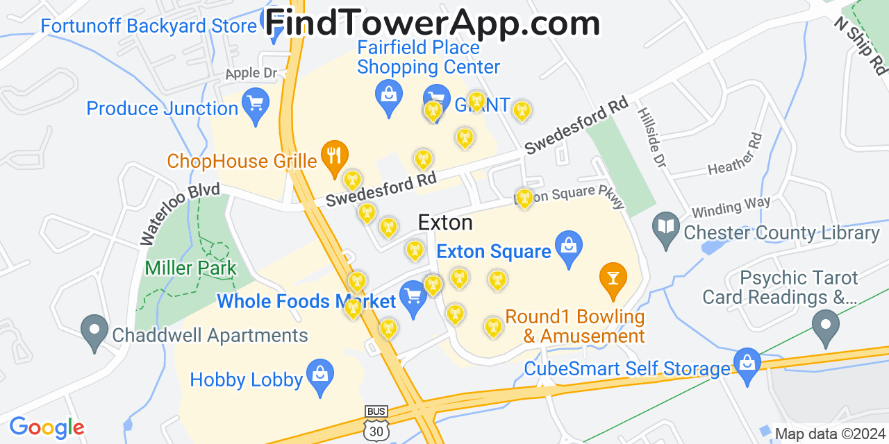 AT&T 4G/5G cell tower coverage map Exton, Pennsylvania