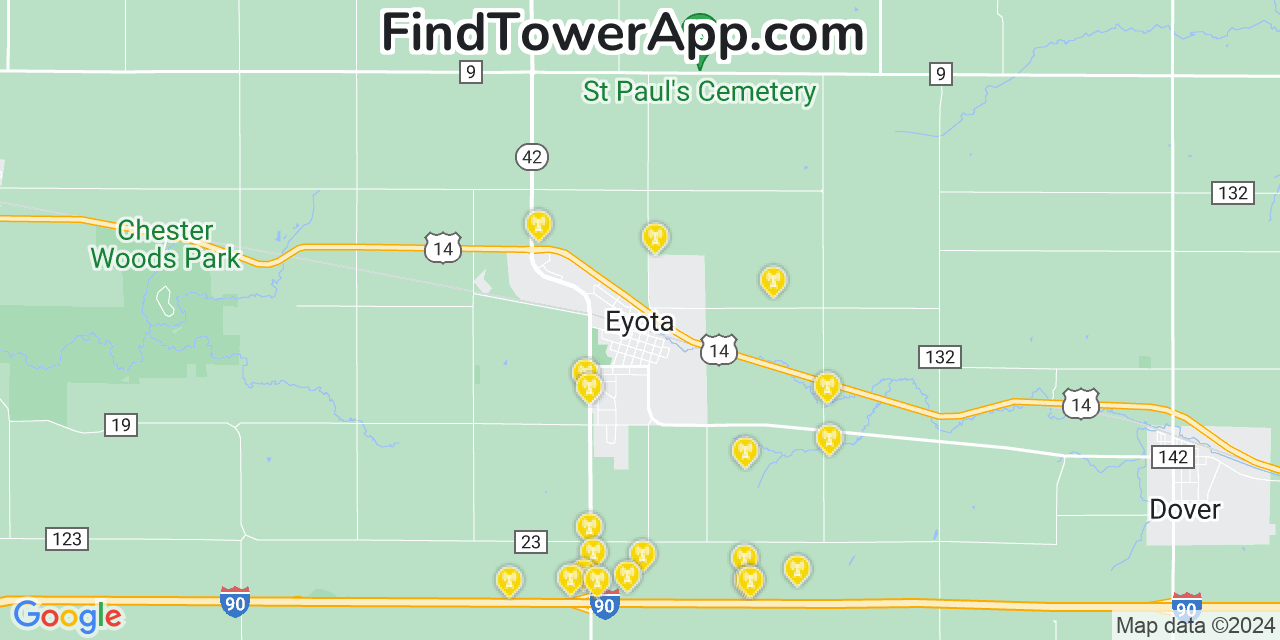 AT&T 4G/5G cell tower coverage map Eyota, Minnesota