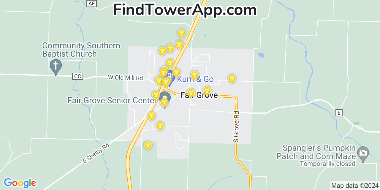 Verizon 4G/5G cell tower coverage map Fair Grove, Missouri
