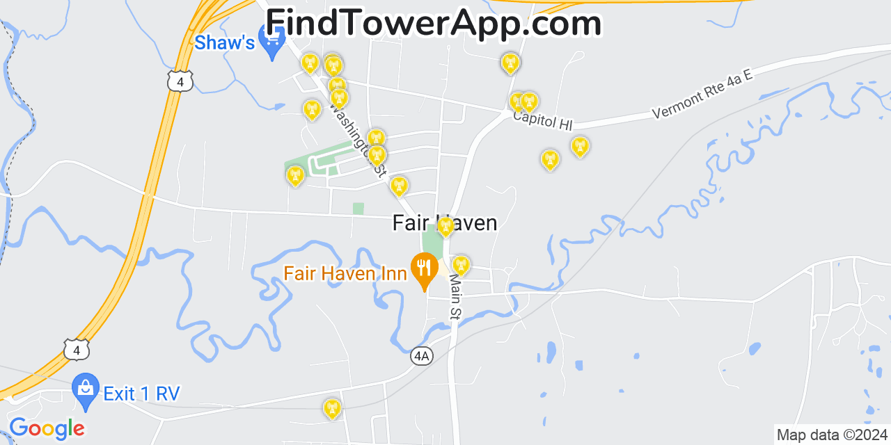 AT&T 4G/5G cell tower coverage map Fair Haven, Vermont