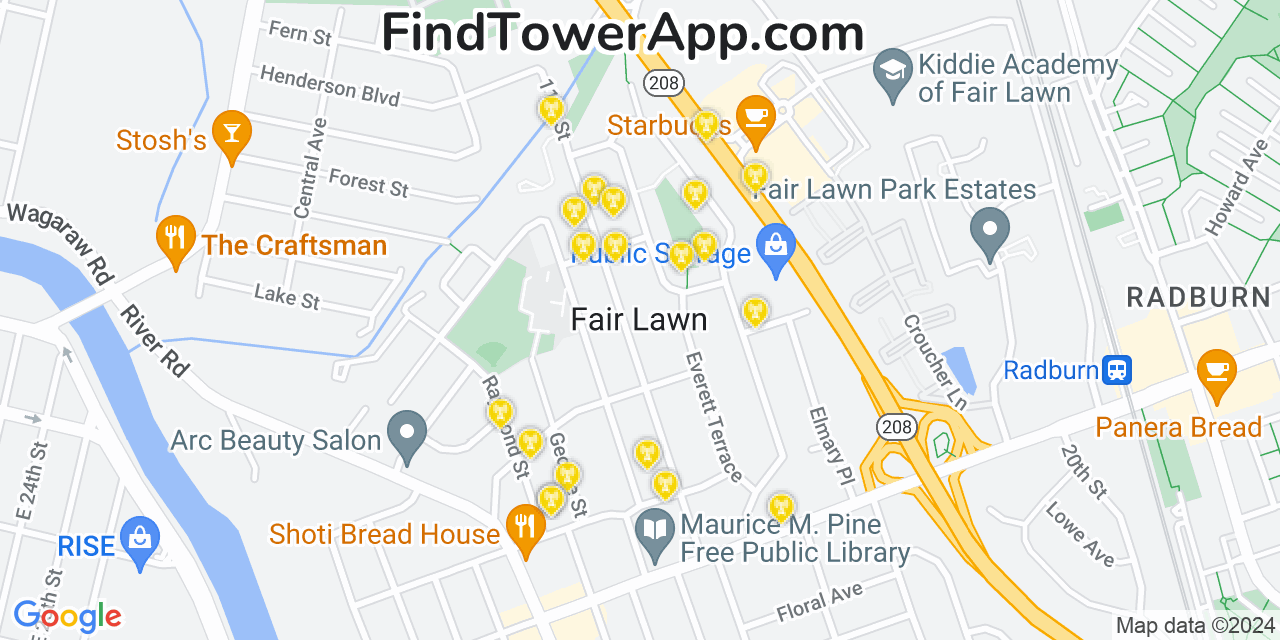AT&T 4G/5G cell tower coverage map Fair Lawn, New Jersey
