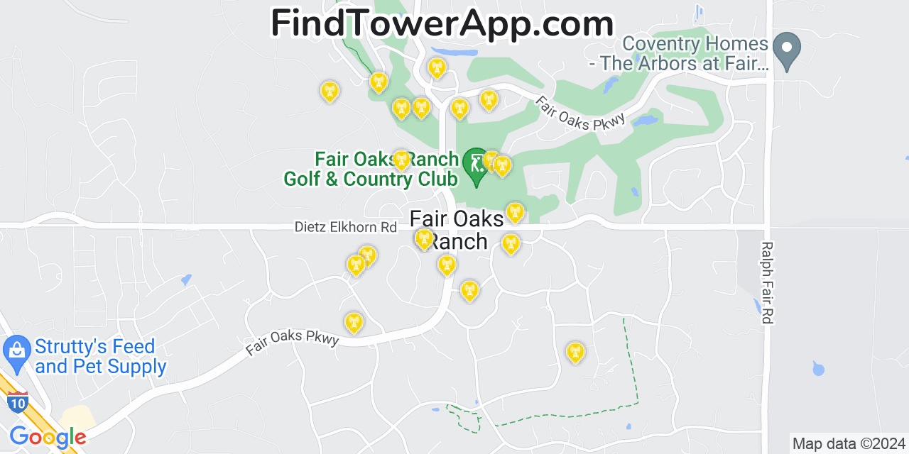 AT&T 4G/5G cell tower coverage map Fair Oaks Ranch, Texas