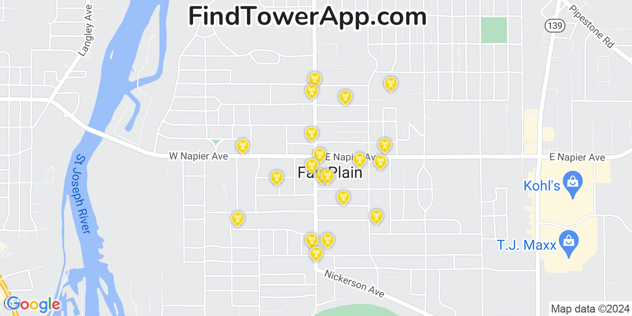 AT&T 4G/5G cell tower coverage map Fair Plain, Michigan