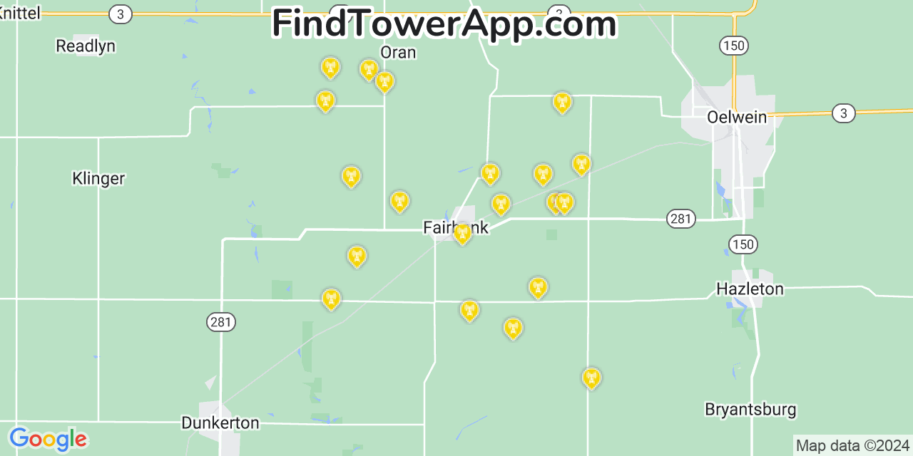 AT&T 4G/5G cell tower coverage map Fairbank, Iowa