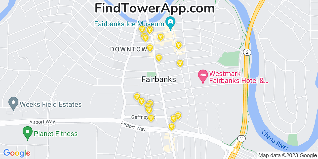 AT&T 4G/5G cell tower coverage map Fairbanks, Alaska