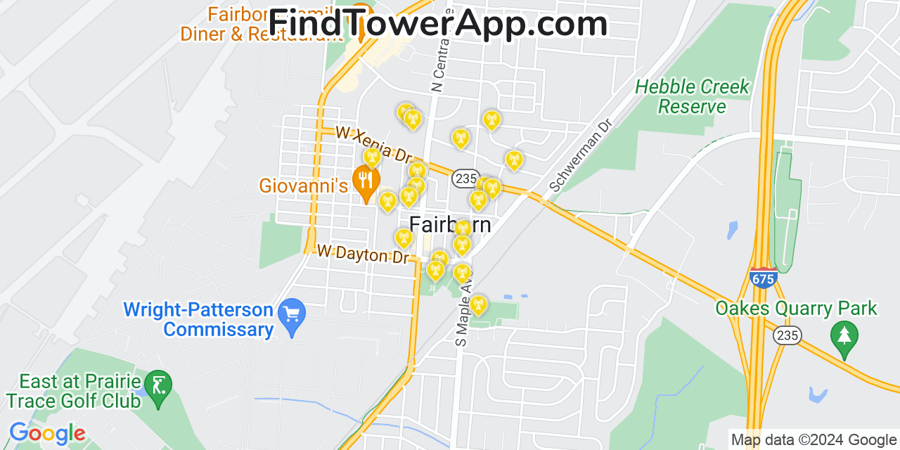 Verizon 4G/5G cell tower coverage map Fairborn, Ohio