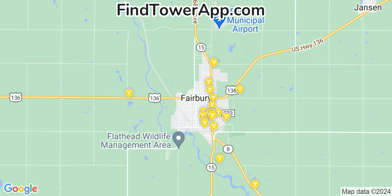 Verizon 4G/5G cell tower coverage map Fairbury, Nebraska