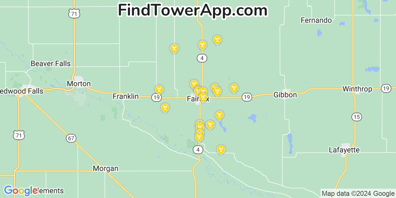 AT&T 4G/5G cell tower coverage map Fairfax, Minnesota