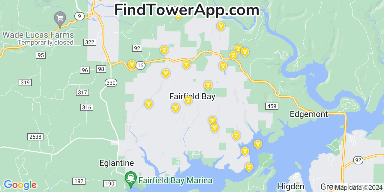 AT&T 4G/5G cell tower coverage map Fairfield Bay, Arkansas