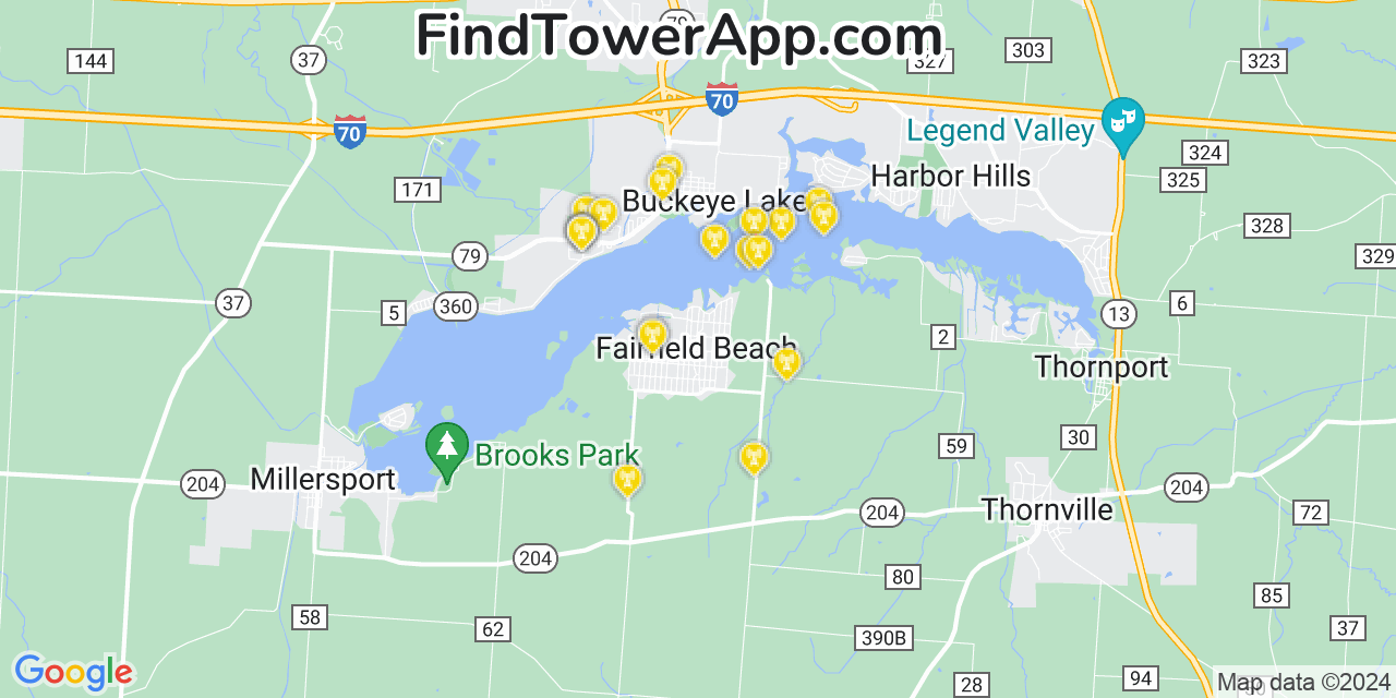 AT&T 4G/5G cell tower coverage map Fairfield Beach, Ohio