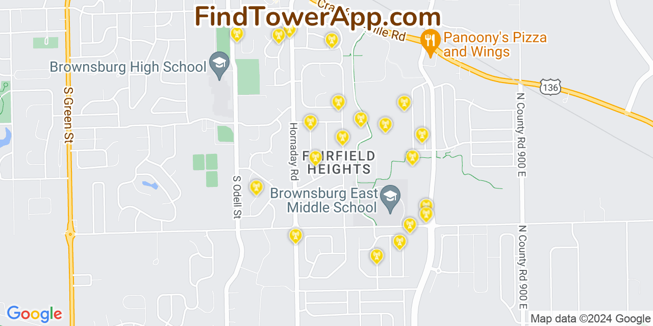 AT&T 4G/5G cell tower coverage map Fairfield Heights, Indiana