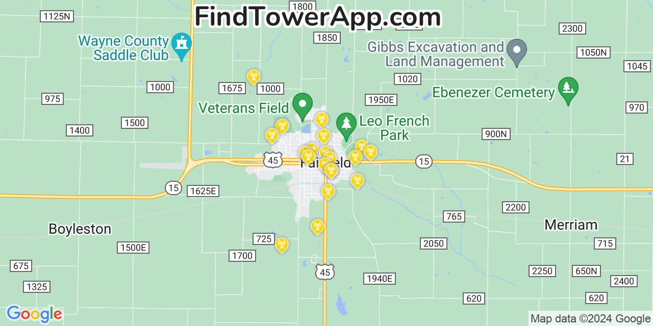 AT&T 4G/5G cell tower coverage map Fairfield, Illinois