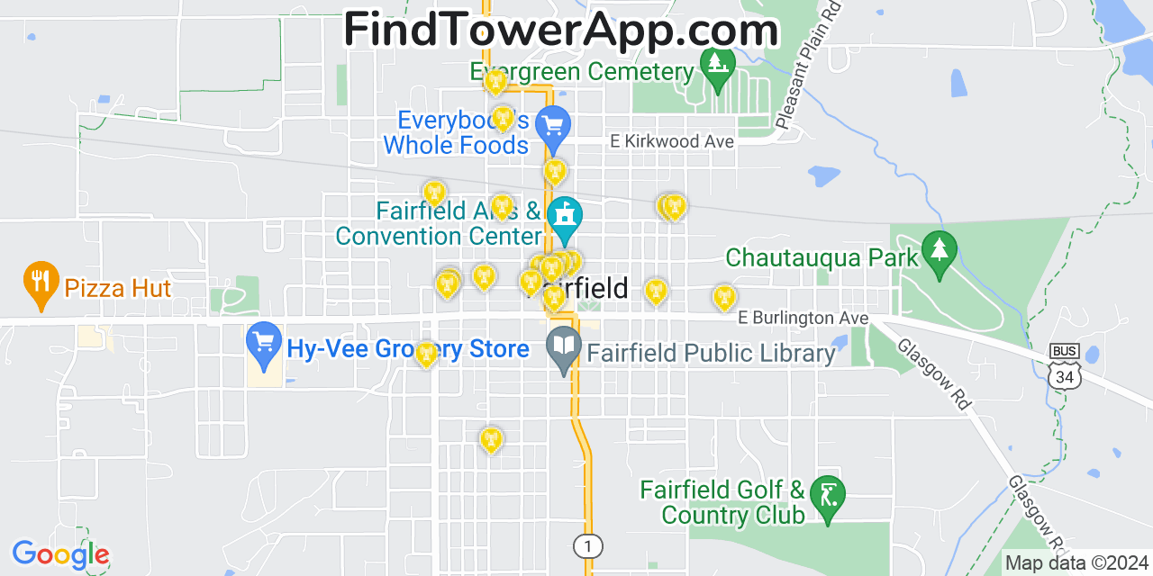 AT&T 4G/5G cell tower coverage map Fairfield, Iowa