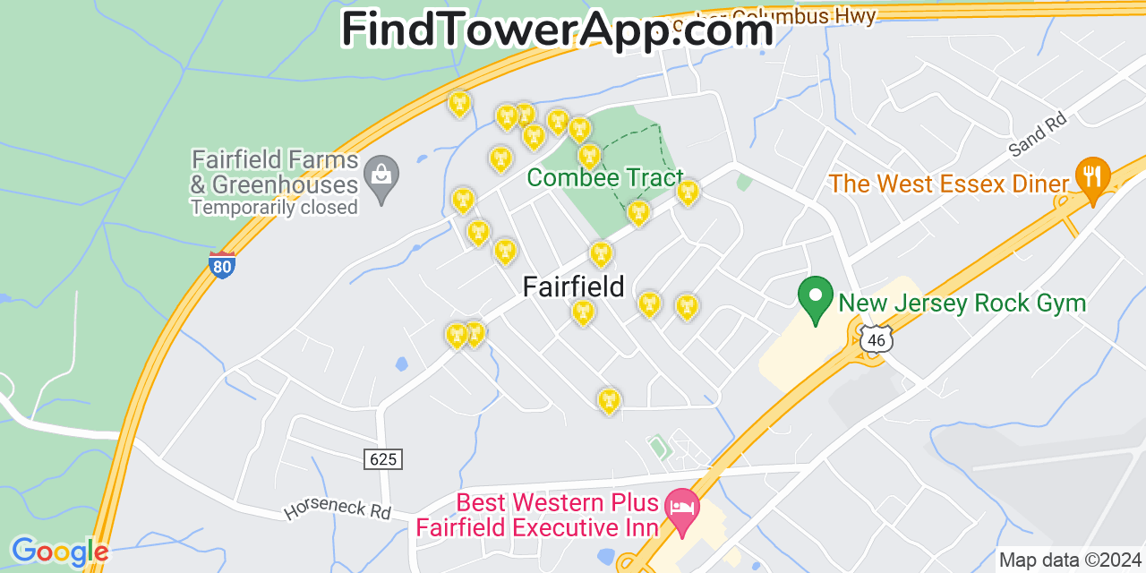 AT&T 4G/5G cell tower coverage map Fairfield, New Jersey