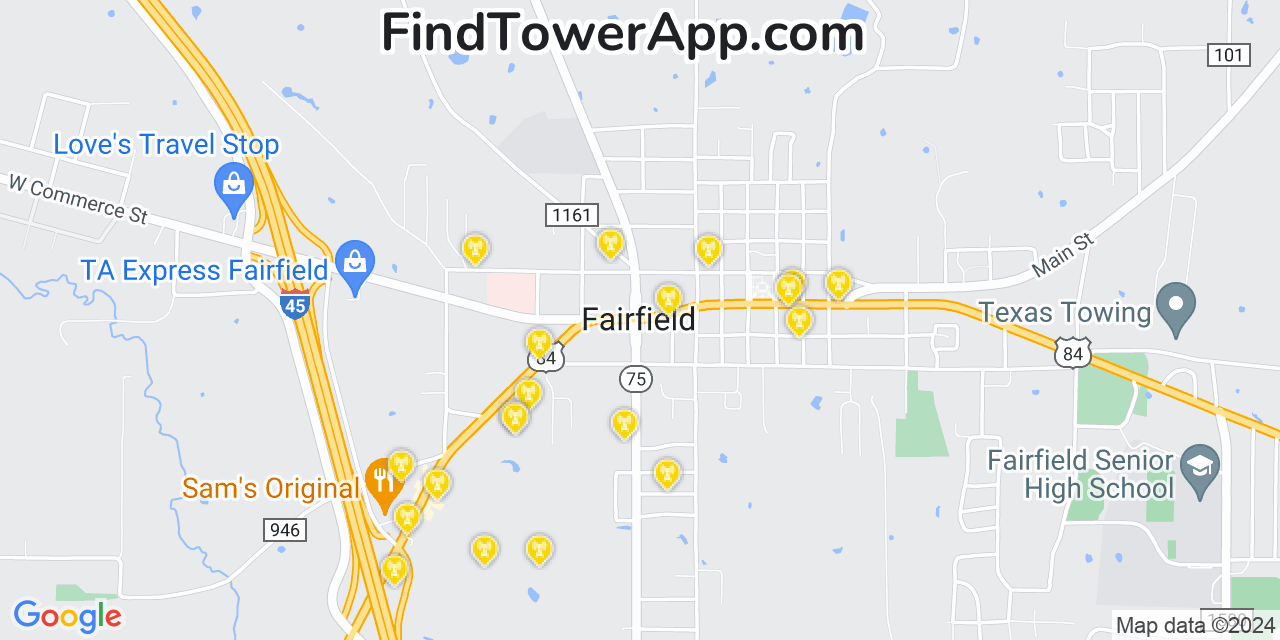 T-Mobile 4G/5G cell tower coverage map Fairfield, Texas