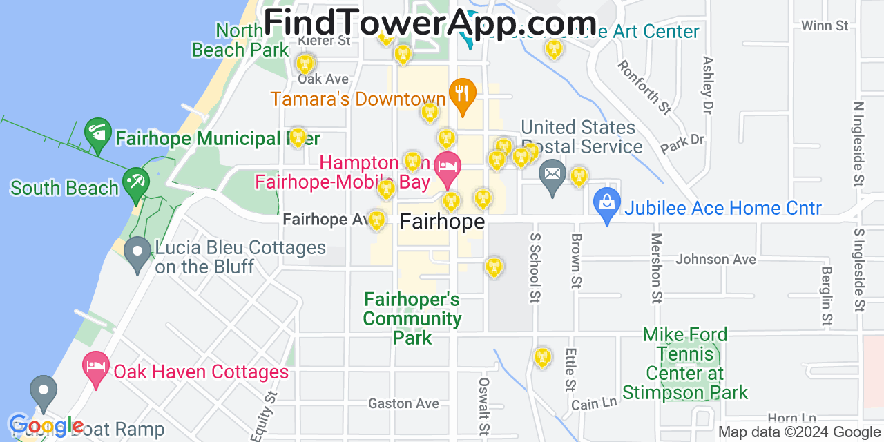 Verizon 4G/5G cell tower coverage map Fairhope, Alabama