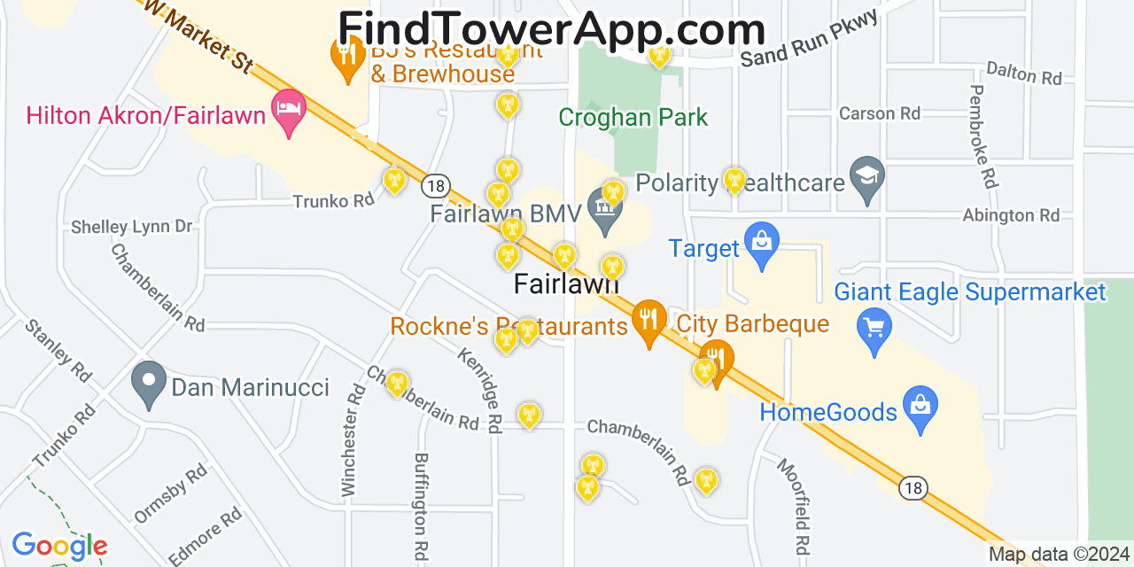 AT&T 4G/5G cell tower coverage map Fairlawn, Ohio