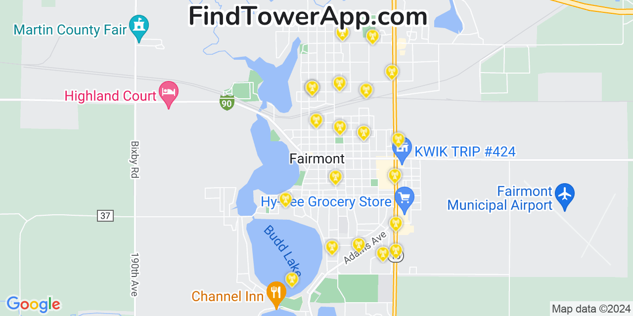 AT&T 4G/5G cell tower coverage map Fairmont, Minnesota