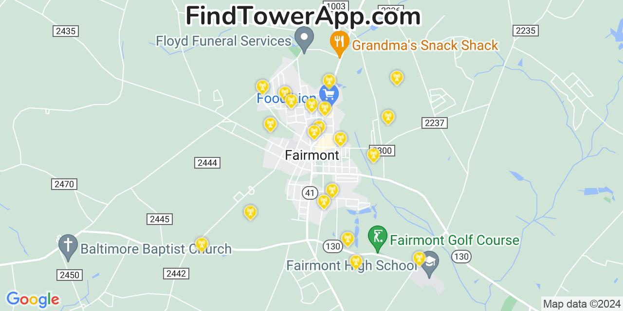 AT&T 4G/5G cell tower coverage map Fairmont, North Carolina