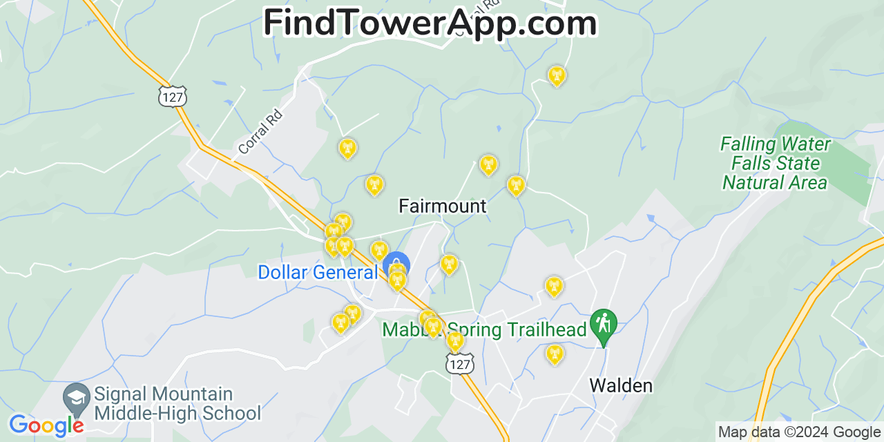 AT&T 4G/5G cell tower coverage map Fairmount, Tennessee