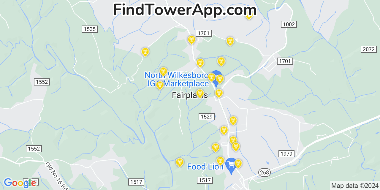 AT&T 4G/5G cell tower coverage map Fairplains, North Carolina