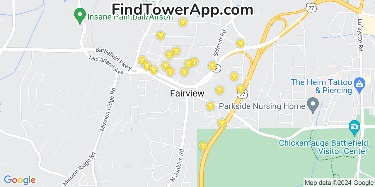 AT&T 4G/5G cell tower coverage map Fairview, Georgia