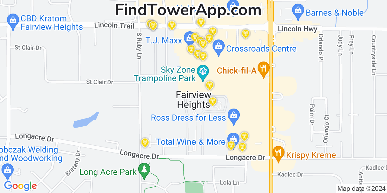 AT&T 4G/5G cell tower coverage map Fairview Heights, Illinois