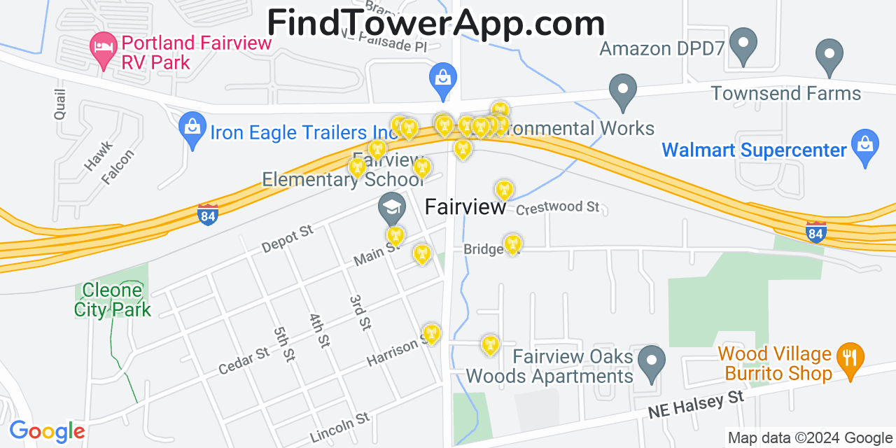 AT&T 4G/5G cell tower coverage map Fairview, Oregon