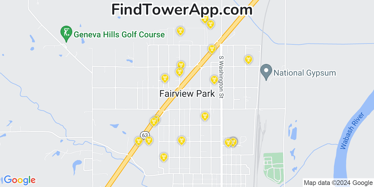 AT&T 4G/5G cell tower coverage map Fairview Park, Indiana