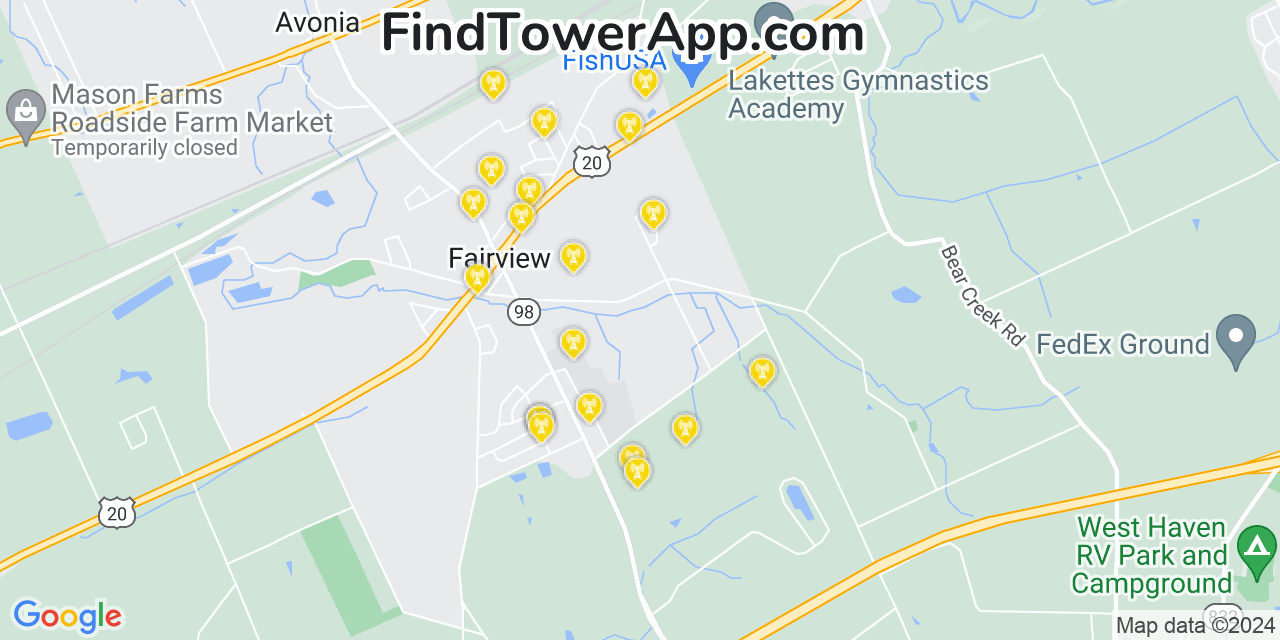 AT&T 4G/5G cell tower coverage map Fairview, Pennsylvania