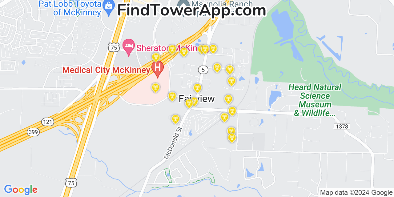 AT&T 4G/5G cell tower coverage map Fairview, Texas