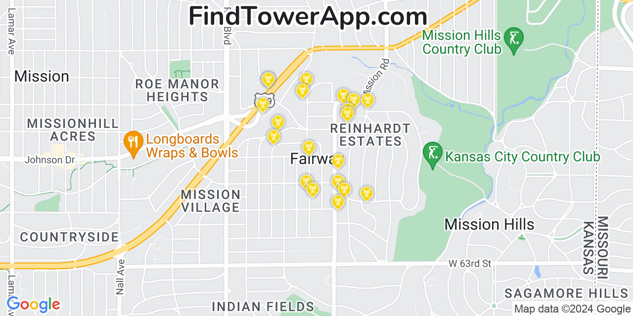 Verizon 4G/5G cell tower coverage map Fairway, Kansas