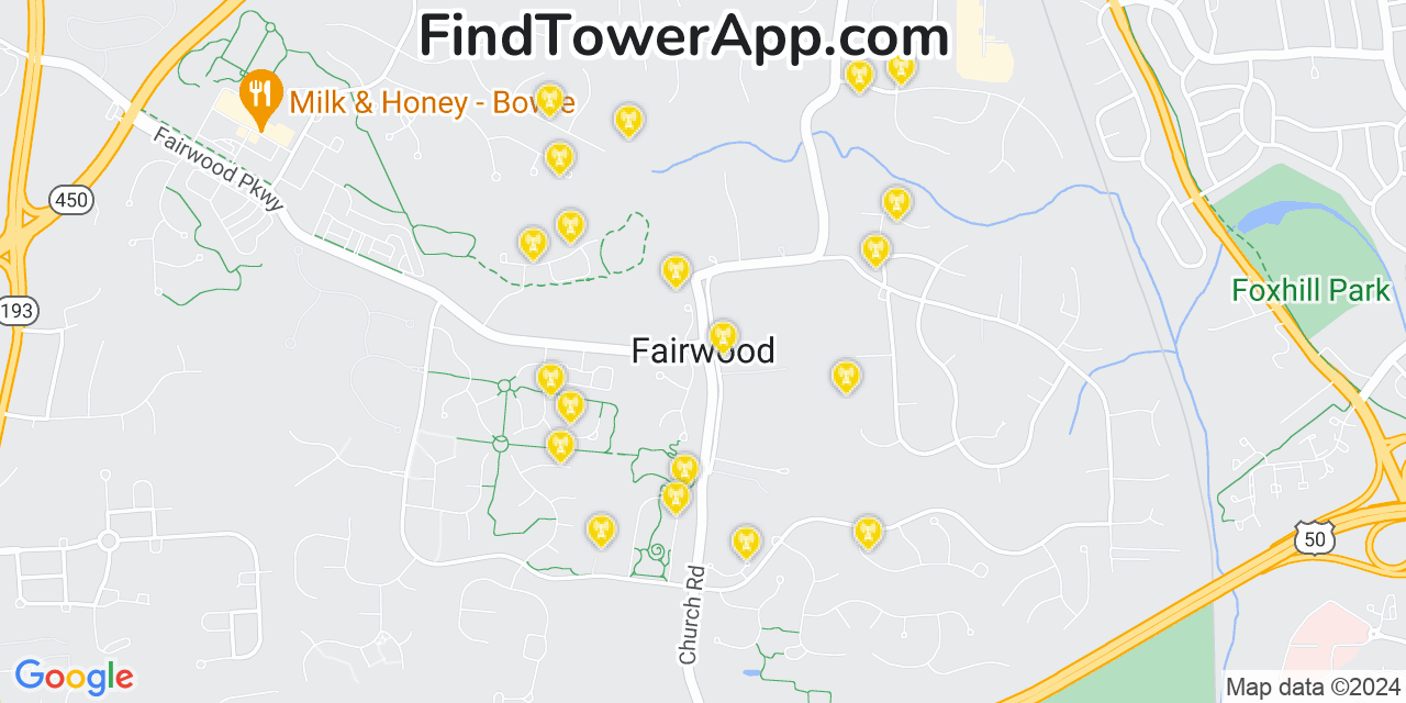 Verizon 4G/5G cell tower coverage map Fairwood, Maryland