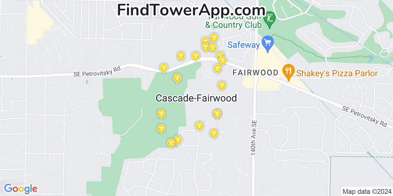 AT&T 4G/5G cell tower coverage map Fairwood, Washington