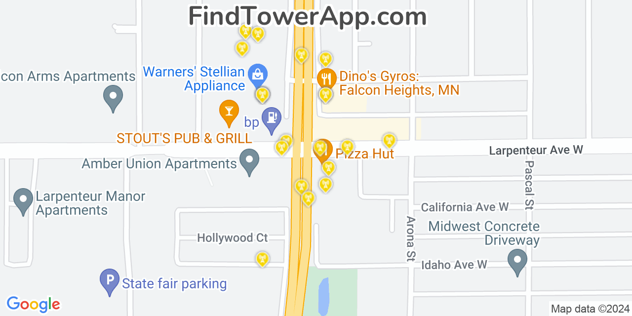 AT&T 4G/5G cell tower coverage map Falcon Heights, Minnesota