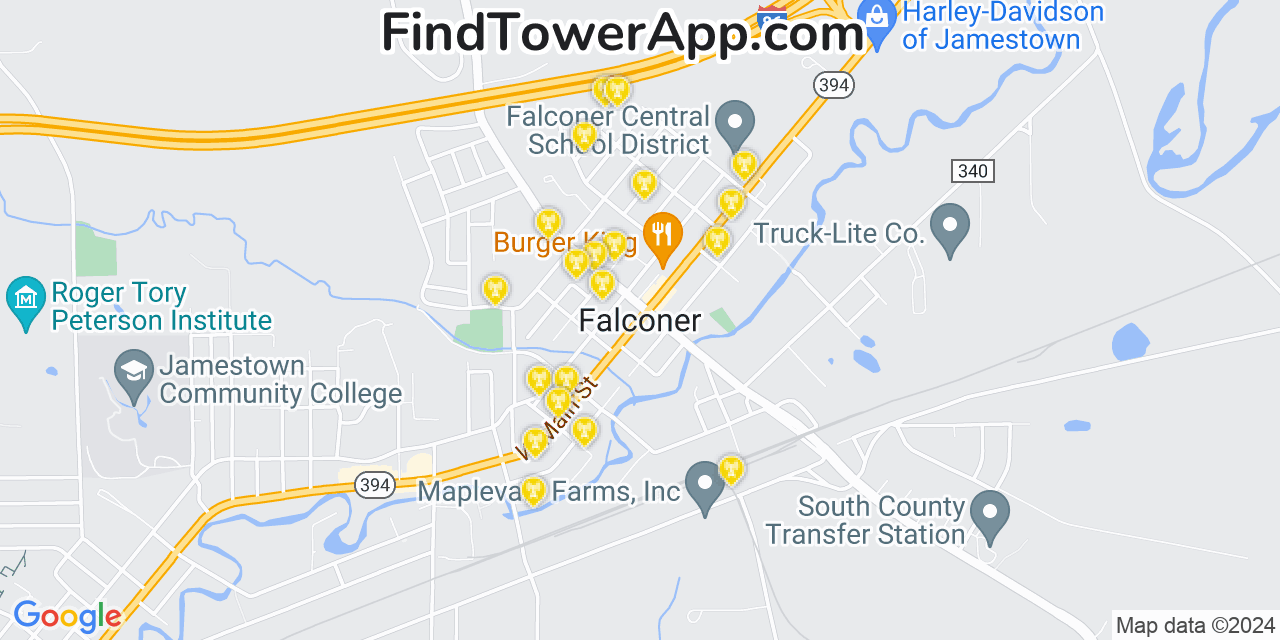 AT&T 4G/5G cell tower coverage map Falconer, New York