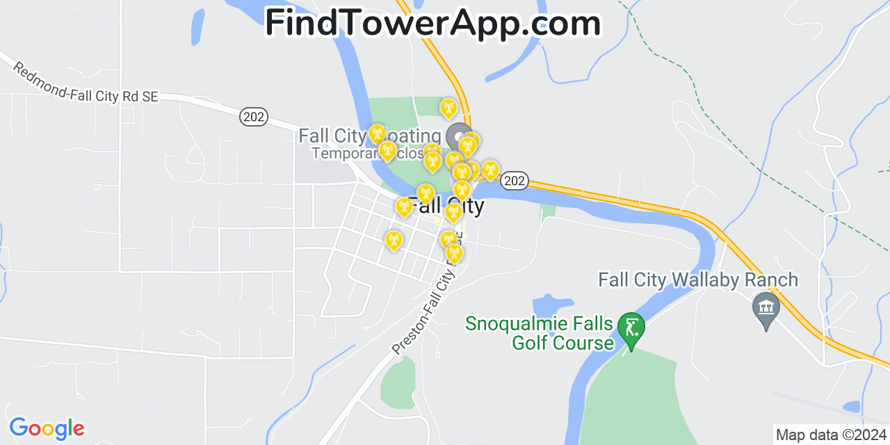 AT&T 4G/5G cell tower coverage map Fall City, Washington