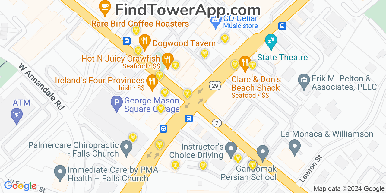 AT&T 4G/5G cell tower coverage map Falls Church, Virginia