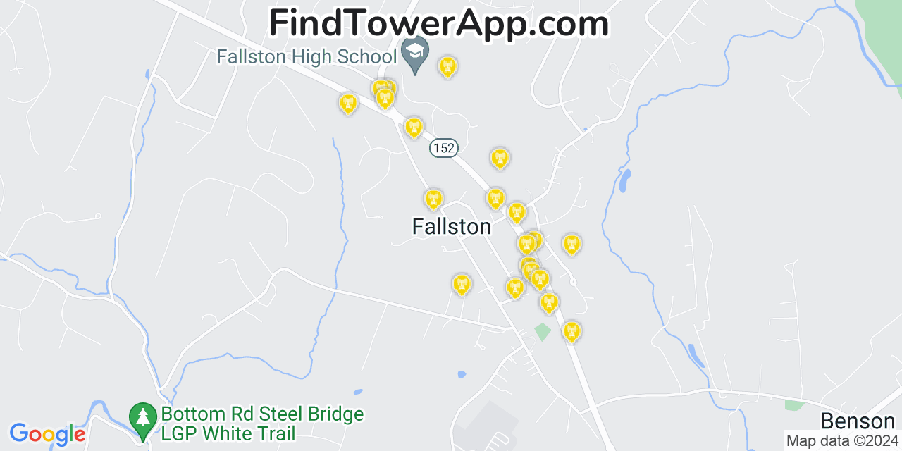 AT&T 4G/5G cell tower coverage map Fallston, Maryland