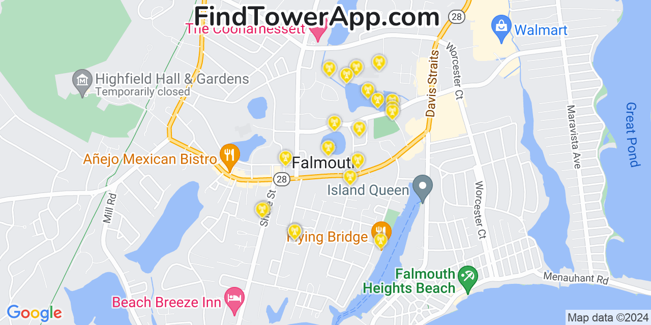 AT&T 4G/5G cell tower coverage map Falmouth, Massachusetts