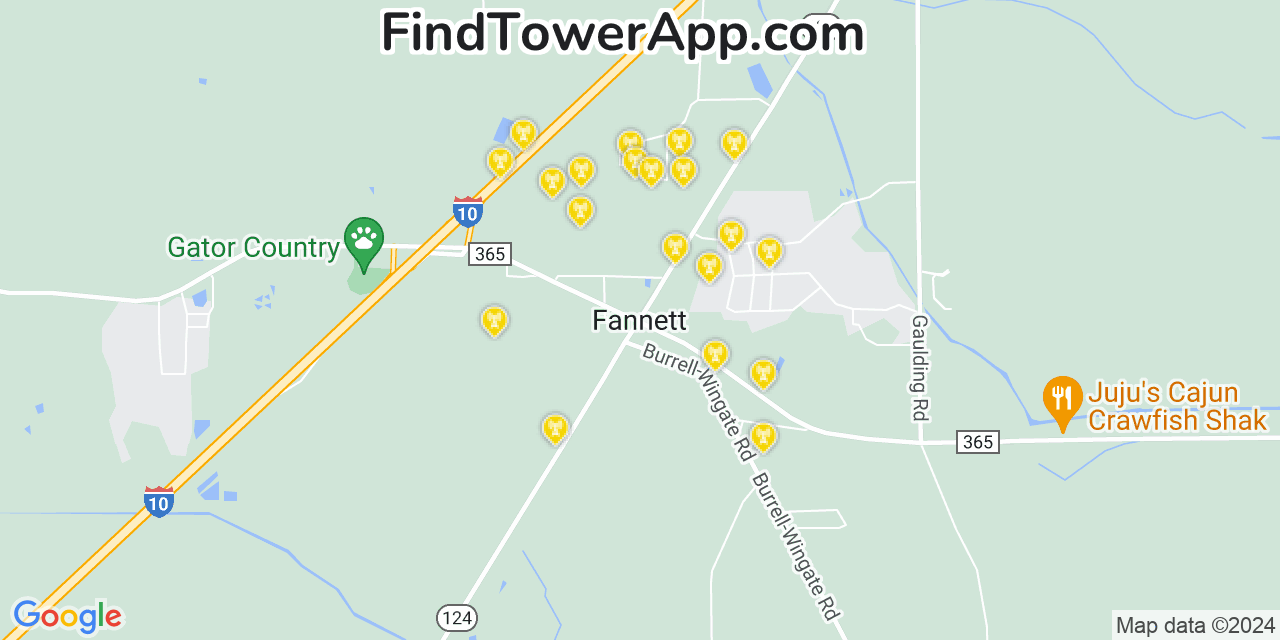 AT&T 4G/5G cell tower coverage map Fannett, Texas